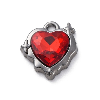 Gothic Rack Plating Alloy Pendants, with Red Rhinestone, Heart, Gunmetal, 17x15x4.5mm, Hole: 2mm