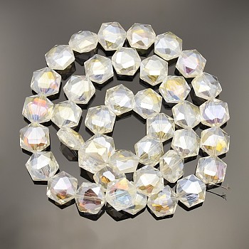 Hexagon Electroplate AB Color Plated Glass Beads Strands, Faceted, Ghost White, 15x14x8mm, Hole: 1mm, about 50pcs/strand, 23.6 inch