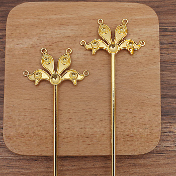 Alloy Hair Stick Findings, Bead Setting, with Loop, Flower, Golden, 115x2.8mm