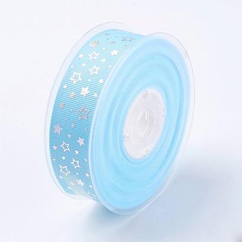 Polyester Grosgrain Ribbon, Star Pattern, Light Sky Blue, 1 inch(25mm), about 100yards/roll(91.44m/roll)