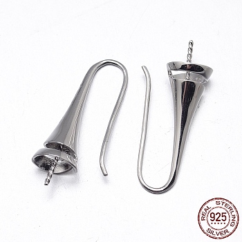 Rhodium Plated 925 Sterling Silver Earring Hook Findings, Platinum, 30x8.5mm, 18 Gauge, Pin: 1mm