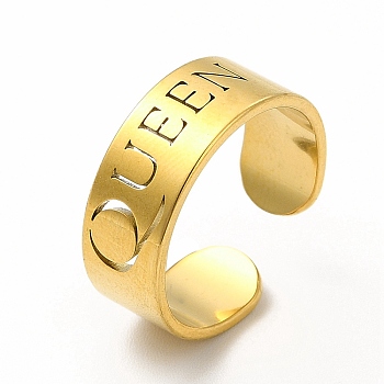 Ion Plating(IP) 304 Stainless Steel Word Queen Open Cuff Ring for Women, Real 18K Gold Plated, US Size 6 1/4(16.7mm)