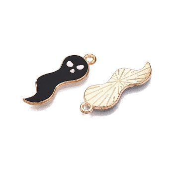 Halloween Theme Alloy Enamel Pendants, Cadmium Free & Lead Free, Light Gold, Ghost Charm, Black, 26x9.5x1.5mm, Hole: 1.8mm