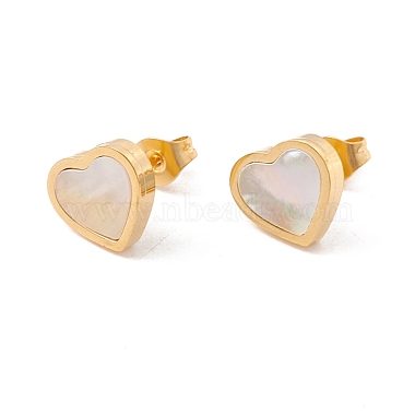 6 Pairs Natural White Shell Heart Stud Earrings(EJEW-G291-02M)-5