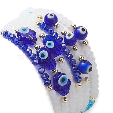 6Stück 6-Stil aus Stretch-Armbändern im Glas- und Lampwork-Stil mit bösem Blick und handbesetzten Hamsa-Perlen(BJEW-JB09415)-4