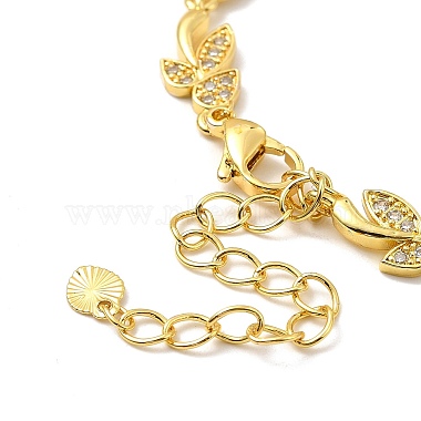 Clear Cubic Zirconia Leaf Link Chain Bracelet(BJEW-A132-08G)-4