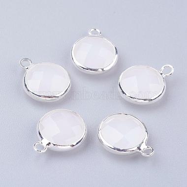 Silver Ivory Flat Round Brass+Glass Charms