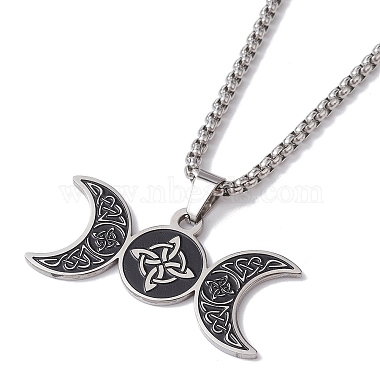 Triple Moon Goddess 304 Stainless Steel Pendant Necklaces(NJEW-K253-27P)-3