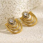 304 Stainless Steel Pave Cubic Zirconia Stud Earrings for Women, Oval, Golden, 26.5x21.5mm(SA-CBAD22F-04G)