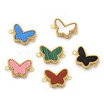PVD Vacuum Plating 304 Stainless Steel Connector Charms, Long-Lasting Plated, Butterfly Links, with Acrylic & Shell & Synthetic Malachite, Golden, 10x16x3mm, Hole: 1.5mm(STAS-A079-08G)