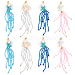 8Pcs 4 Colors Synthetic Turquoise & Blue Spinel & Natural Howlite & Rose Quartz & Magnesite Starfish & Glass Seed Beaded Jellyfish Big Pendants, with Natural Clam Shell & Golden Brass Beads, 82x26.5x12mm, Hole: 1mm, 2pcs/color(FIND-SC0021-21)