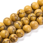 Synthetic Turquoise Beads Strands, Dyed, Round, Gold, 12mm, Hole: 1.2mm, about 33pcs/strand, 15.16 inch(38.5cm)(G-L605-G01-04C)