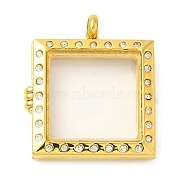 Glass Interface, 304 Stainless Steel Locket Pendants, with 201 Stainless Steel Pendant Bails and Rhinestone, Square, Golden, 31x27x6mm, Hole: 4mm(STAS-D110-48G)