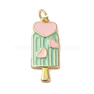 Rack Plating Brass Enamel Pendants, with Jump Ring, Cadmium Free & Lead Free, Real 18K Gold Plated, Ice Cream Charm, Aquamarine, 23x10x2.2mm, Hole: 3.4mm(KK-S372-03D-02)