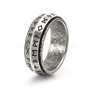 Rune Words Viking Amulet Titanium Steel Rotating Finger Ring, Fidget Spinner Ring for Calming Worry Meditation, Antique Silver, US Size 8(18.1mm)(PW-WG36209-27)