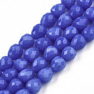 Opaque Solid Color Glass Beads Strands, Faceted, Teardrop, Royal Blue, 4.5~5x4x4mm, Hole: 1mm, about 97~101pcs/strand, 16.54~18.5 inch(42~47cm)(GLAA-N045-002-A09)