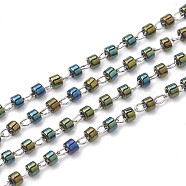 TOHO Japan Import Seed Beads, Handmade Glass Beaded Chains, Soldered, with Stainless Steel Findings, Plated, Column, Stainless Steel Color, Colorful, 2mm, about 26.24 Feet(8m)/strand(CHS-S004-04C)