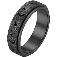 Stainless Steel Moon and Star Rotatable Finger Ring, Spinner Fidget Band Anxiety Stress Relief Ring for Women, Electrophoresis Black, US Size 13(22.2mm)(MOST-PW0001-005I-02)