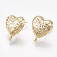Brass Stud Earring Findings, with Loop, Nickel Free, Real 18K Gold Plated, Heart, 16x13.5mm, Hole: 1.2mm, Pin: 0.8mm(KK-T038-496G)
