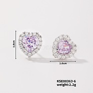 Chic Heart-shaped Stud Earrings with Delicate Diamonds, Platinum, Lt.Tanzanite, 10x10mm(UG6392-6)