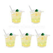 Transparent Resin Big Pendants, Imitation Drink, Ice Drink Charm with Lemon, Yellow, 46x35x51mm, Hole: 2mm(RESI-TAC0019-04B)