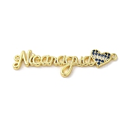 Rack Plating Brass Micro Pave Cubic Zirconia Connector Charms, Word Nicaragua Heart Links, Long-Lasting Plated, Cadmium Free & Lead Free, Real 18K Gold Plated, 15x46x3mm, Hole: 1.4mm(KK-C053-09G)