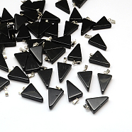 Triangle Natural Black Stone Pendants, with Platinum Tone Brass Findings, 22~25x14~15x5~7mm, Hole: 2x7mm(G-Q356-07)