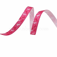 4.5M Printed Polyester Pink Ribbon Grosgrain Ribbon, for Gift Wrapping, Party Decorations, Flat, Cerise, 3/8 inch(10mm), about 4.92 Yards(4.5m)/Roll(PW-WG95337-02)