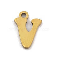 201 Stainless Steel Charms, Laser Cut, Letter Charm, Letter V, 10.5x7.5x1mm, Hole: 1.2mm(STAS-U016-01G-V)