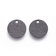 304 Stainless Steel Charms, Textured, Flat Round with Bumpy, Electrophoresis Black, 10x1mm, Hole: 1.2mm(STAS-E455-02B-10mm)