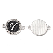 Alloy Enamel Links Connectors, with Crystal Rhinestones, Flat Round with Letter, Silver Color Plated, Letter.Y, 22x16x2mm, Hole: 1.8mm(ENAM-TAC0003-01S-02Y)