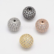 CZ Brass Micro Pave Cubic Zirconia Round Beads, Mixed Color, 14mm, Hole: 1.5mm(ZIRC-L017-05)