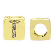 Brass Micro Pave Clear Cubic Zirconia European Beads, Cube with Letter, Letter.T, 8.5x8.5x8.5mm, Hole: 5mm, 3pcs/bag(KK-T030-LA842-TX3)