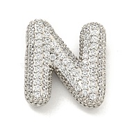 Platinum Plated Brass Micro Pave Cubic Zirconia Pendants, Letter Charms, Letter N, 24x24x6mm, Hole: 3.5x2mm(KK-L073-001P-N)