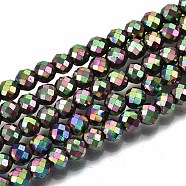 Electroplate Non-magnetic Synthetic Hematite Beads Strands, Round, Faceted, Camellia, 4mm, Hole: 1mm, about 108pcs/strand, 15.67 inch~15.91 inch(39.8cm~40.4cm)(G-T114-60B-06)