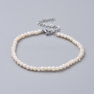 Natural Freshwater Pearl Beads Bracelets, with 304 Stainless Steel Extender Chains and Burlap Packing Pouches Drawstring Bags, White, 7-1/2 inch(19.2cm)(BJEW-JB04618)