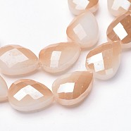 Half Rainbow Plated Glass Bead Strands, Faceted Teardrop, PeachPuff, 18x13x9mm, Hole: 1mm, about 20pcs/strand, 13.7 inch(EGLA-E038-HR01)