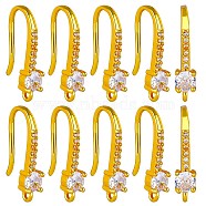 10 Pairs Brass Micro Pave Clear Cubic Zirconia Earring Hooks, Ear Wire, with Horizontal Loops, Golden, 18mm, Hole: 1.2mm, Pin: 1mm(ZIRC-SZ0005-20)