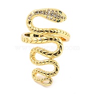 Brass Micro Pave Cubic Zirconia Cuff Rings, Long-Lasting Plated, Snake, Real 18K Gold Plated, US Size 6 1/4(16.7mm)(RJEW-F116-02G)
