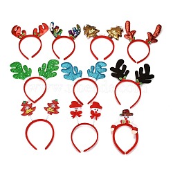 Christmas Theme Plastic Hair Bands, with Cloth & Resin & Alloy, for Kids, Red, 200~240x120~220x13.5~14mm(OHAR-I020-01)