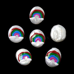 Baroque Natural Keshi Pearl Beads, with Enamel, Freshwater Pearl, Oval with Rainbow, Oval, 17~18x14~15.5x5~6.5mm, Hole: 1mm(PEAR-K008-02)