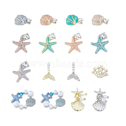 SUPERFINDINGS 32Pcs 16 Styles Alloy Enamel Cabochons, Nail Art Decorations Accessories, with Rhinestone/Plastic Imitation Pearls, Shell & Fishtail & Starfish, Mixed Color, 9~22x6~12.5mm, 2pcs/style(DIY-FH0006-94)