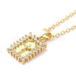 Brass Micro Pave Cubic Zirconia Pendants Necklace, Rectangle, 17.64 inch(44.8cm)(NJEW-I125-01C)