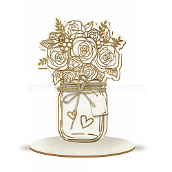 Wood Flower Bouquet Greeting Card, with Stand and Rope, for Mom Birthday Card, Flower, 229x158mm(AJEW-WH0441-005)