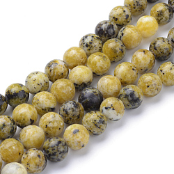 Natural Yellow Turquoise(Jasper) Beads Strands, Round, 8~9mm, Hole: 1mm, about 45~47pcs/strand, 14.9~15.1 inch(X-G-R345-8mm-44)