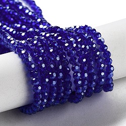 Electroplate Transparent Glass Beads Strands, Faceted(32 Facets), Round, Pearl Luster Plated, Medium Blue, 3mm, Hole: 0.8mm, about 164~166pcs/strand, 19.69~19.88 inch(50~50.5cm)(EGLA-A035-T3mm-A06)