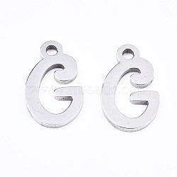 201 Stainless Steel Charms, Laser Cut, Alphabet, Stainless Steel Color, Letter.G, 12x7x1mm, Hole: 1.4mm(X-STAS-T044-217P-G)