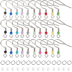 200Pcs 304 Stainless Steel Earring Hooks, French Hooks with Coil and Acrylic Ball, with 300Pcs Jump Rings, 300Pcs Plastic Ear Nuts, Stainless Steel Color, 19.5x18.5mm, Hole: 2mm, 22 Gauge, Pin: 0.6mm(STAS-SP0001-42)