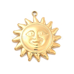 Ion Plating(IP) 304 Stainless Steel Pendants, Sun Charm, Real 18K Gold Plated, 22x19.5x2.5mm, Hole: 1.5mm(STAS-P379-34G)