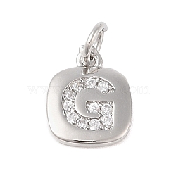 Rack Plating Brass Micro Pave CLear Cubic Zirconia Charms, with Jump Rings, Cadmium Free & Lead Free, Long-Lasting Plated, Platinum, Letter G, 11.5x9x1.5mm, Hole: 2.8mm(KK-E110-14P-G)